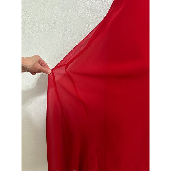 VTG Y2K 2010 Maxi Red Sheer Overlay Dress 12 Ruffle Bust Glam Holiday Party Prom - Picture 5 of 14